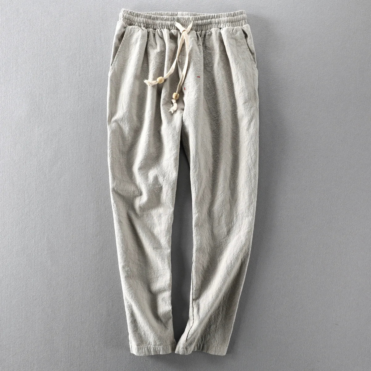 Pantalones Hombre de Lino Corte Recto Cintura Elástica Ajustable
