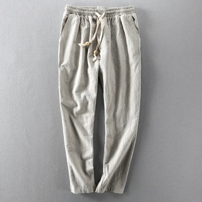 Pantalones Hombre de Lino Corte Recto Cintura Elástica Ajustable