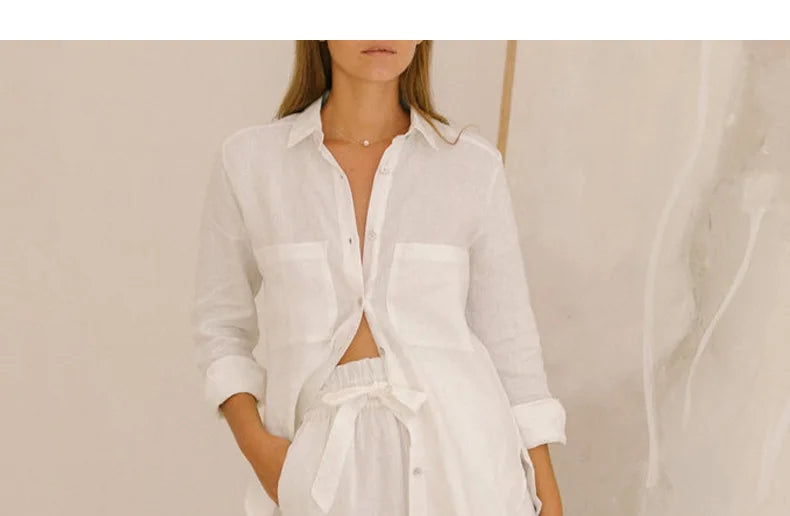 Pantalones Mujer de Lino Pierna Ancha Cintura Elástica Lazo