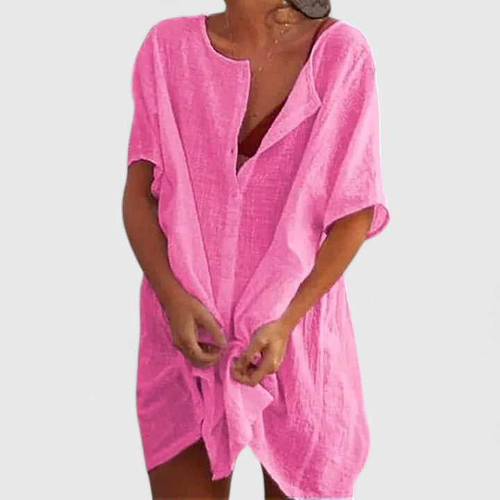 Vestido túnica mujer de algodón escote en V corte suelto