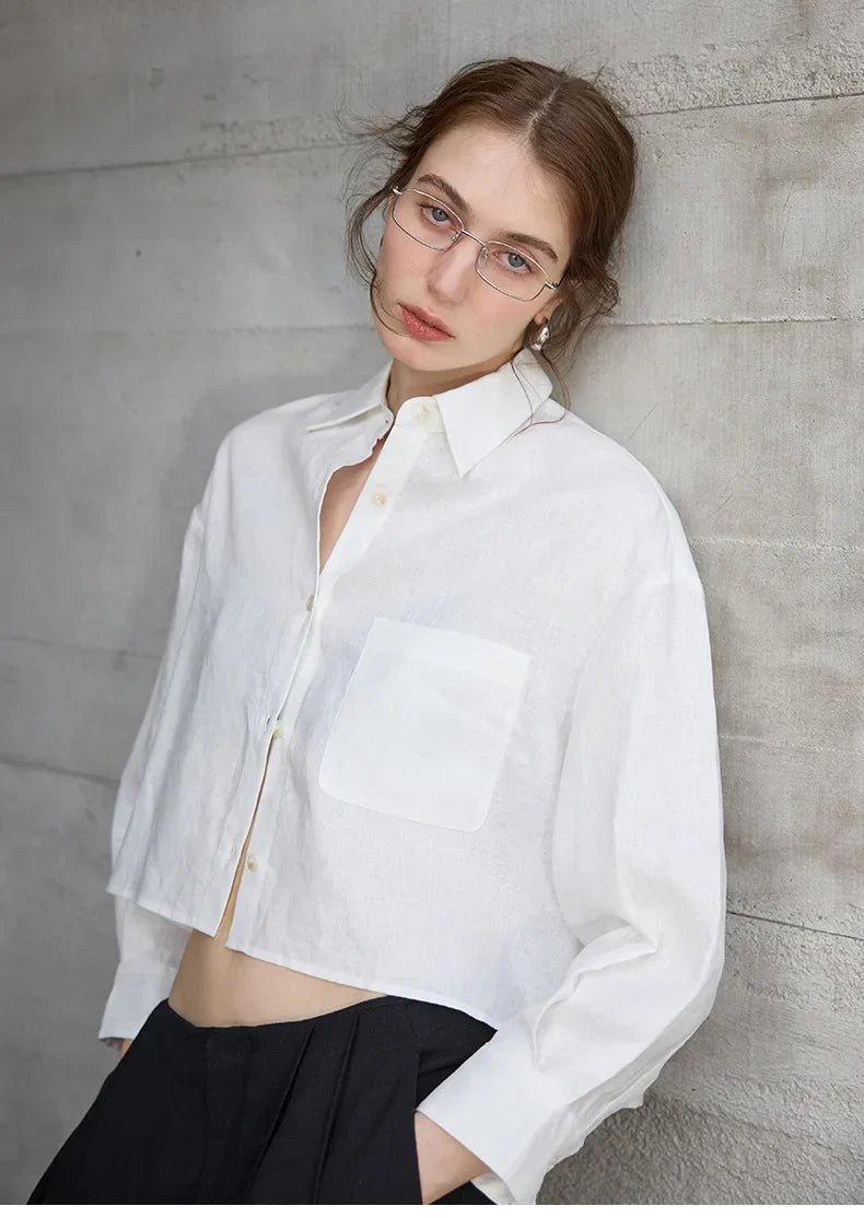 Sobrecamisa Mujer de Lino Corte Oversize Cuello en V y Botones