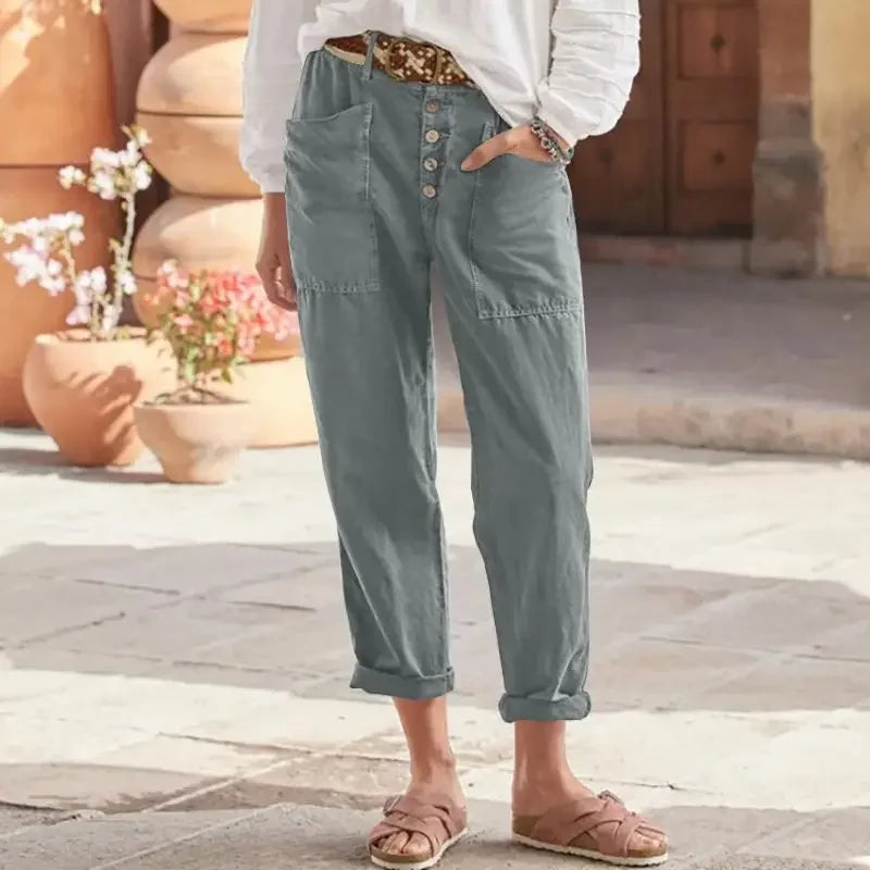 Pantalones Mujer Corte Relajado Cintura Alta