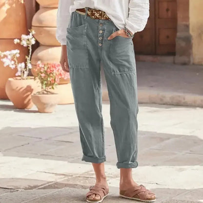 Pantalones Mujer Corte Relajado Cintura Alta