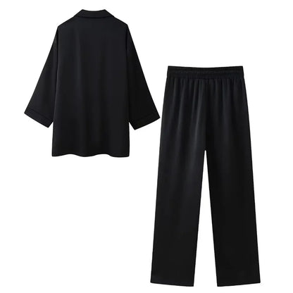 Conjunto Mujer Blazer Cruzado y Pantalón Palazzo Fluido