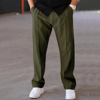 Pantalones Hombre Mezcla Fibras Corte Recto Estilo Americano