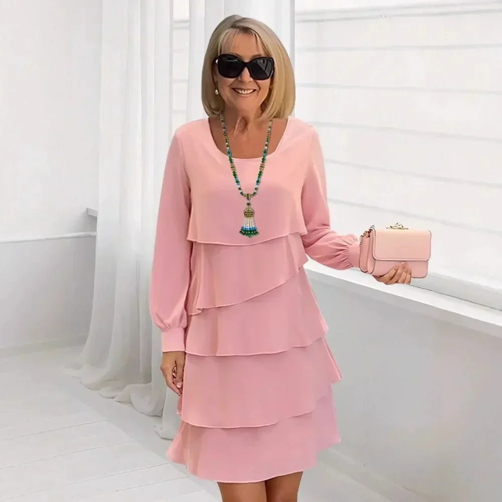 Vestido Mujer con Volantes Manga Larga Elegante Comodo
