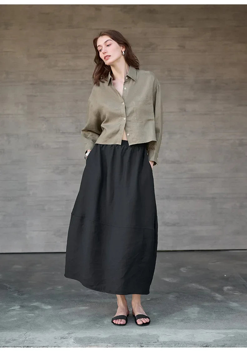 Sobrecamisa Mujer de Lino Corte Oversize Cuello en V y Botones