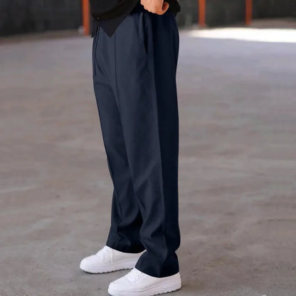 Pantalones Hombre Mezcla Fibras Corte Recto Estilo Americano