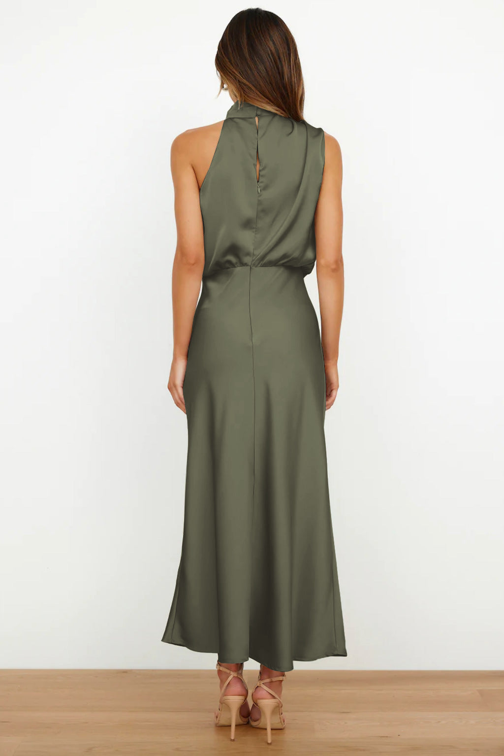 Vestido noche Mujer cuello halter corte fluido