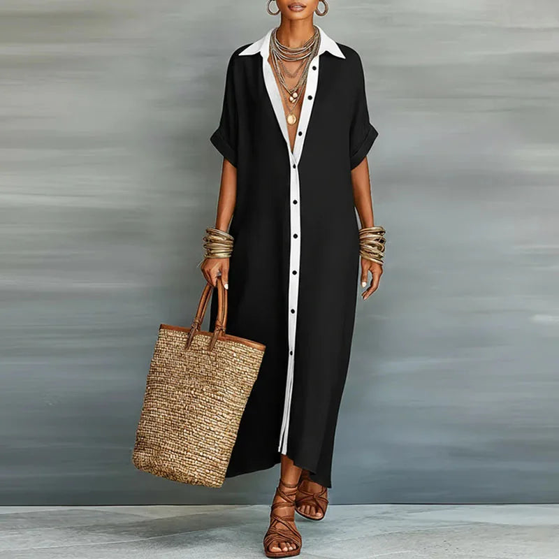 Vestido camisa mujer de lino largo estilo fresco verano
