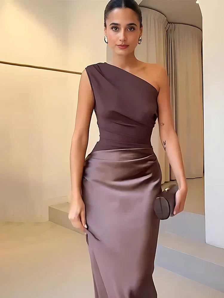 Vestido maxi mujer de satén con abertura