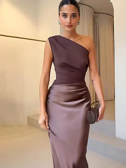 Vestido maxi mujer de satén con abertura
