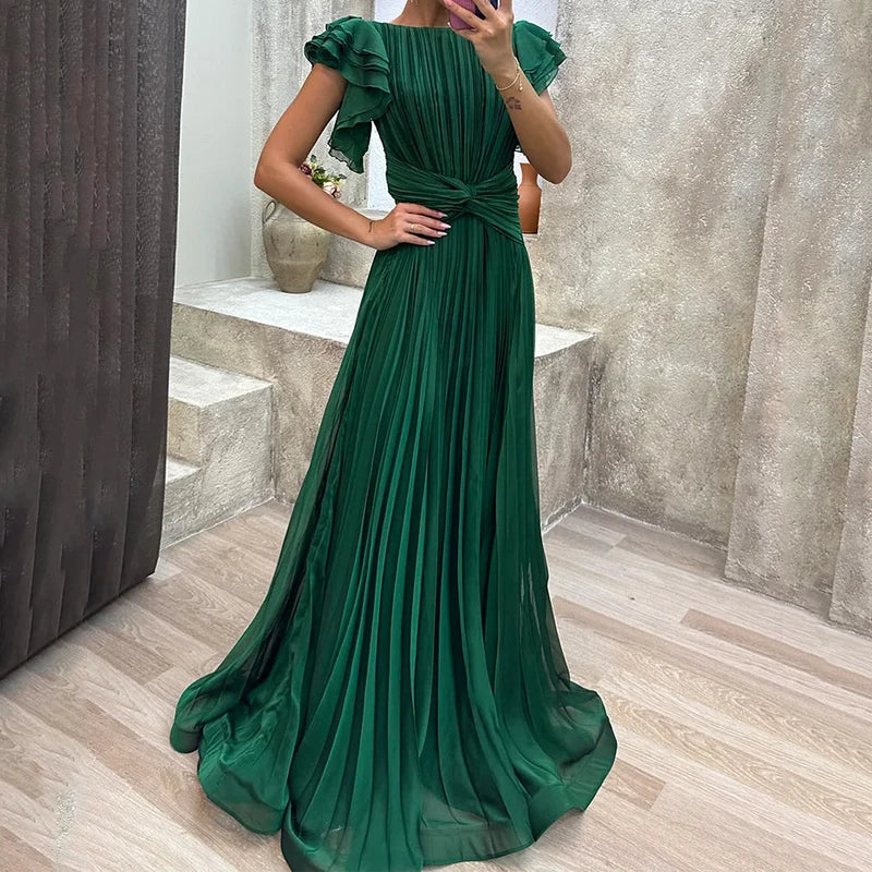 Vestido Mujer de Gasa Plisado Largo