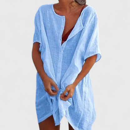 Vestido túnica mujer de algodón escote en V corte suelto