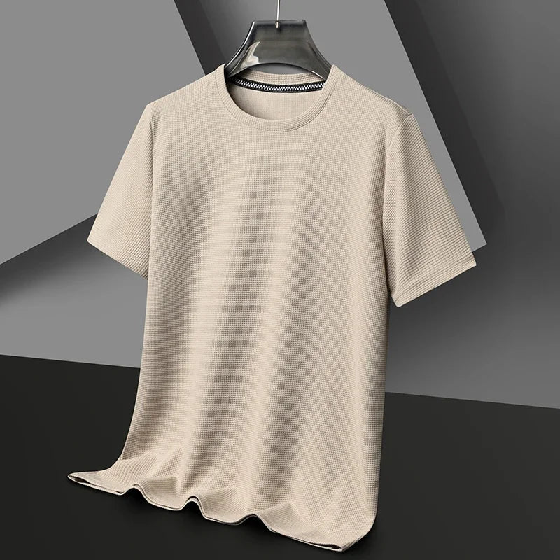 Camiseta Hombre de Punto Waffle Cuello Redondo Manga Corta