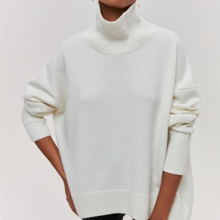 Jersey mujer cuello cisne básico ajustado
