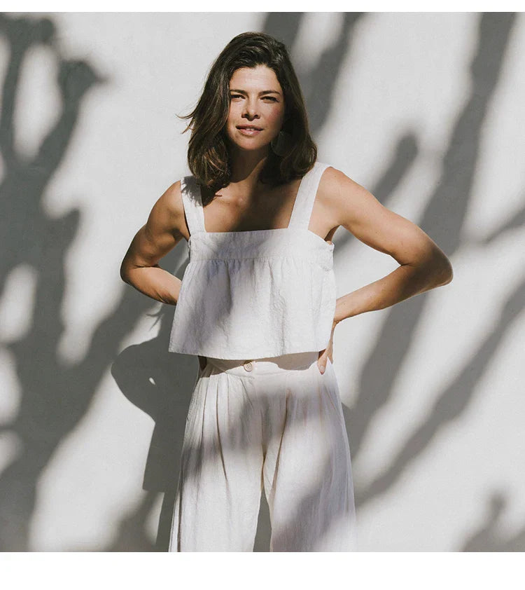 Culottes Mujer de Lino Talle Alto y Pliegues Frontales