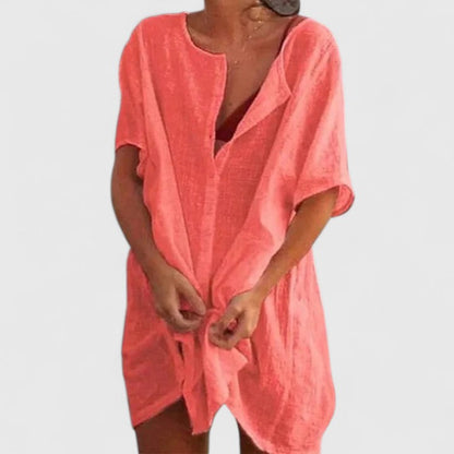 Vestido túnica mujer de algodón escote en V corte suelto