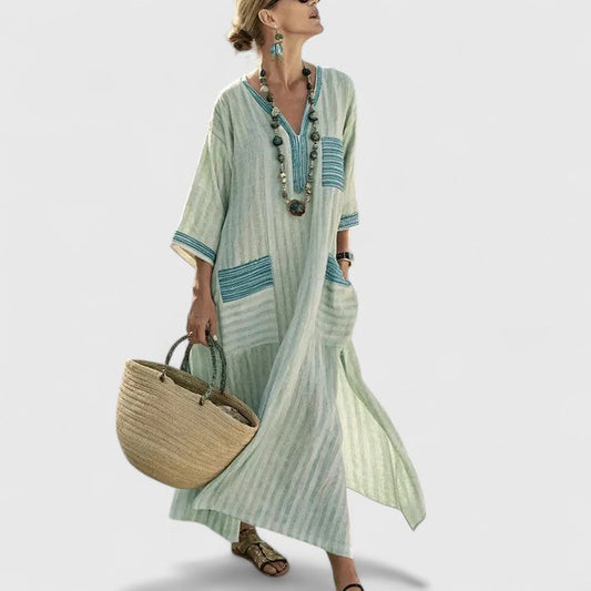 Vestido midi mujer de tejido transpirable estilo bohemio con bolsillos - Mavetta