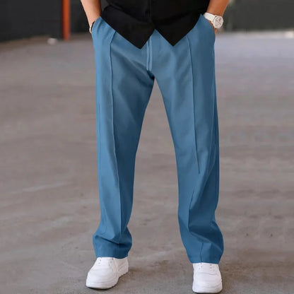 Pantalones Hombre Mezcla Fibras Corte Recto Estilo Americano