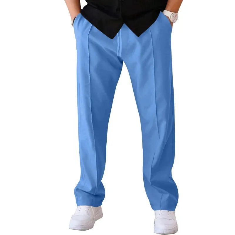 Pantalones Hombre Mezcla Fibras Corte Recto Estilo Americano
