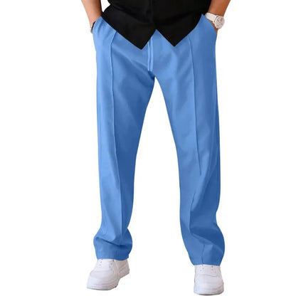 Pantalones Hombre Mezcla Fibras Corte Recto Estilo Americano
