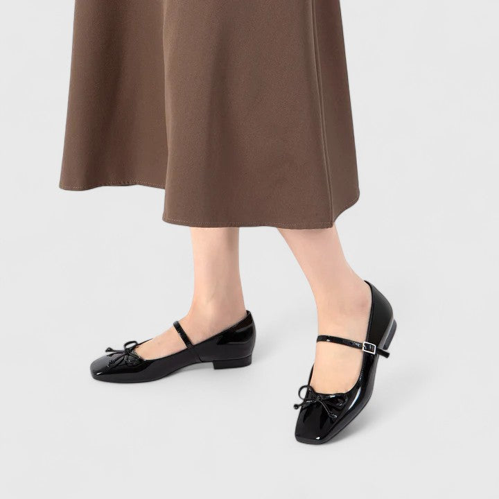 Zapatos Planos Mujer Punta Cuadrada Lazo Estilo Mary Jane