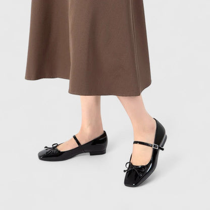 Zapatos Planos Mujer Punta Cuadrada Lazo Estilo Mary Jane