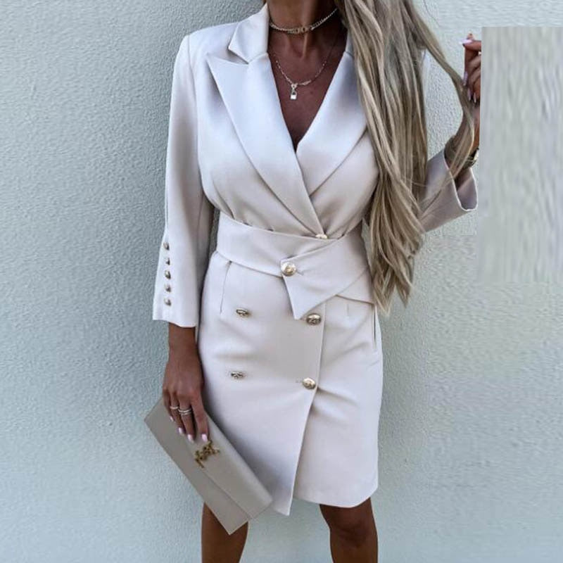Vestido Blazer Mujer Cruzado Doble Botonadura Ajuste Elegante