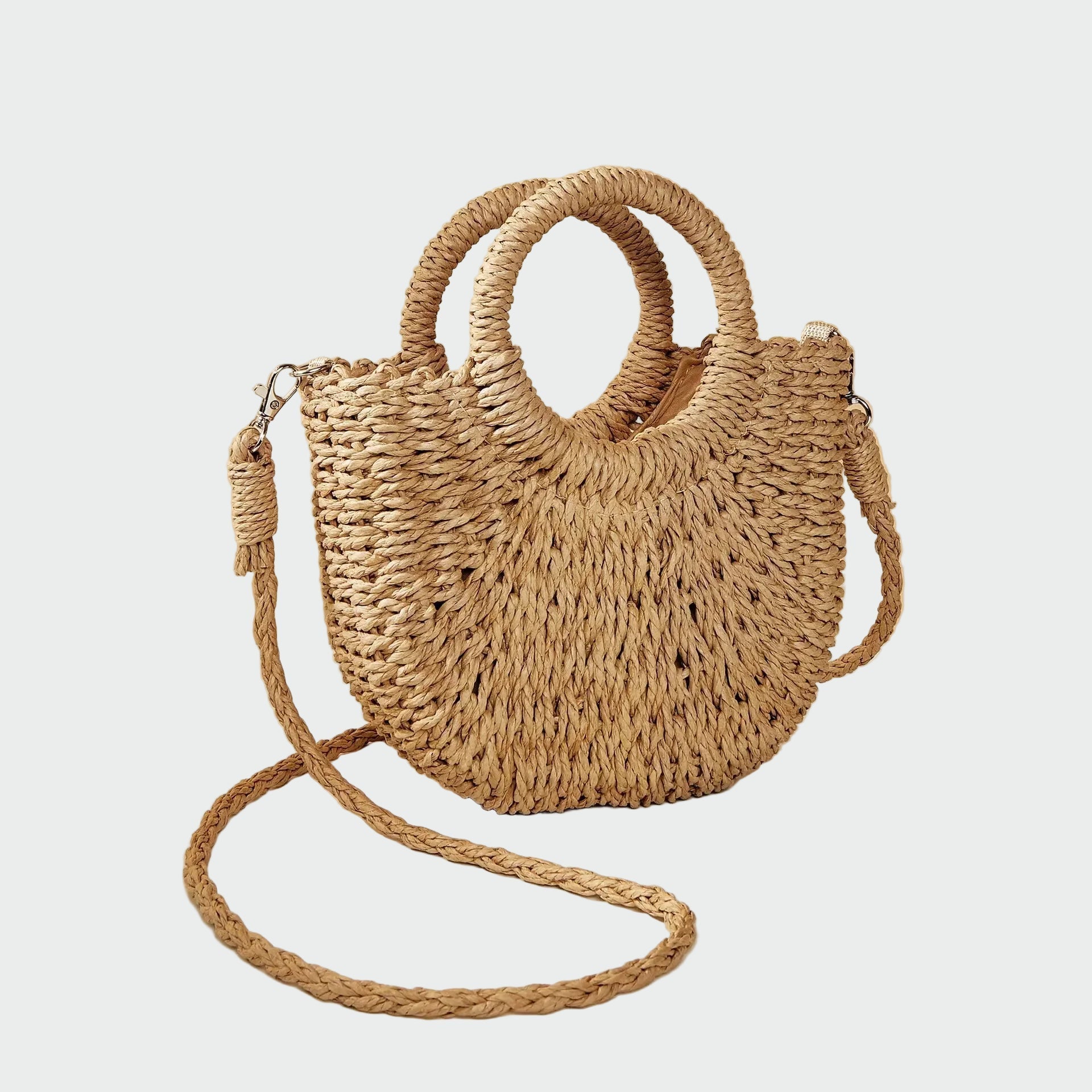 Bolso Mujer Tejido Asa Redonda Estilo Vintage Natural - Mavetta