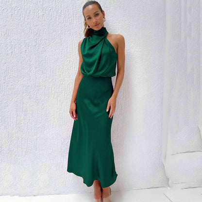 Vestido noche Mujer cuello halter corte fluido