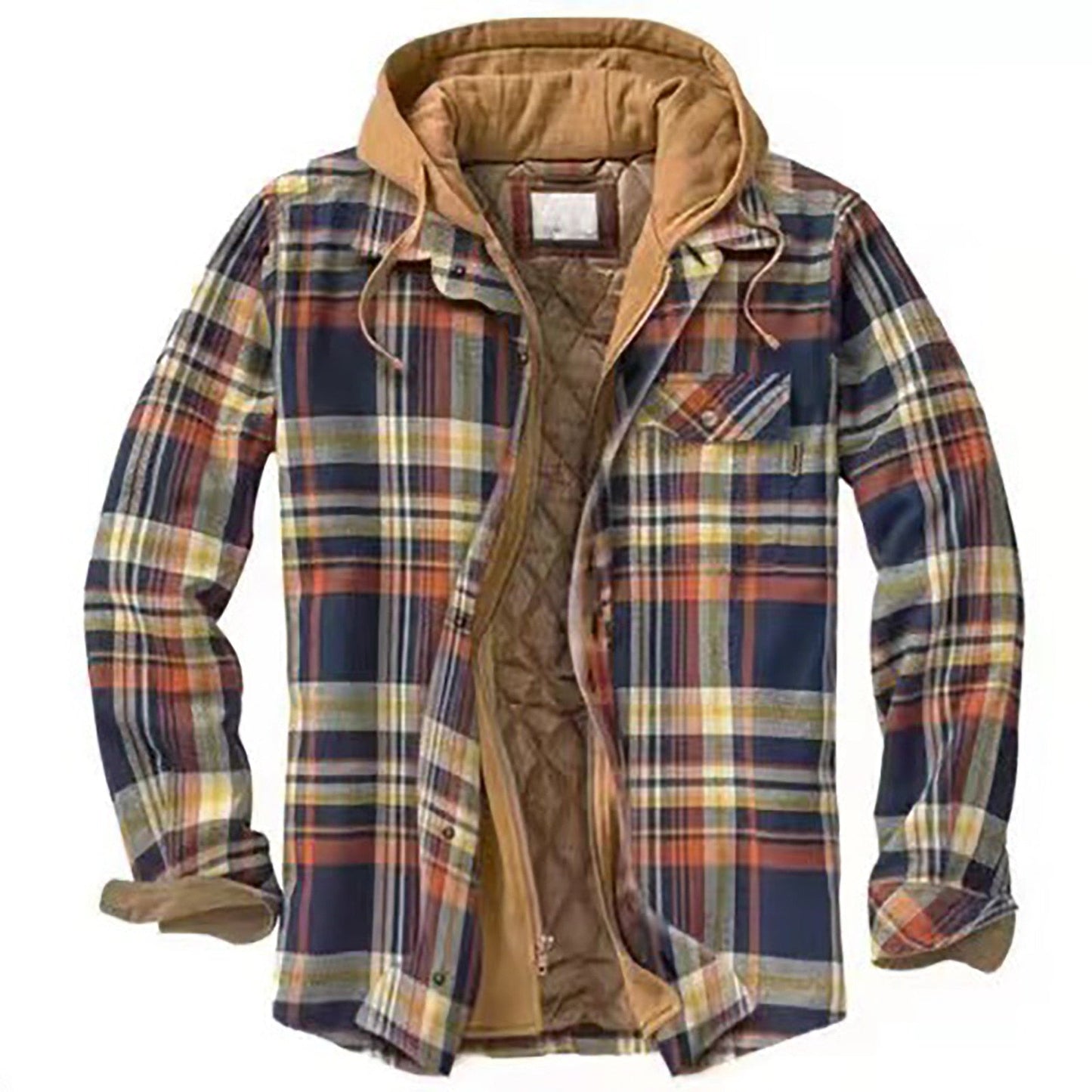 Chaqueta Hombre de Cuadros con Capucha Cremallera Gruesa