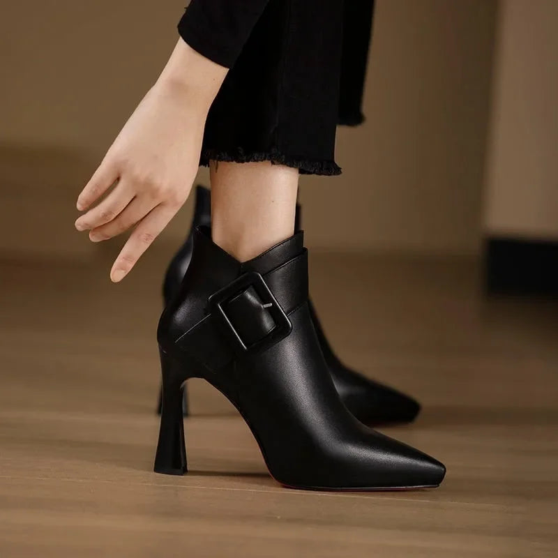 Botines Mujer Piel Hebilla Tacón Alto Elegante