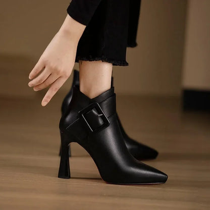 Botines Mujer Piel Hebilla Tacón Alto Elegante