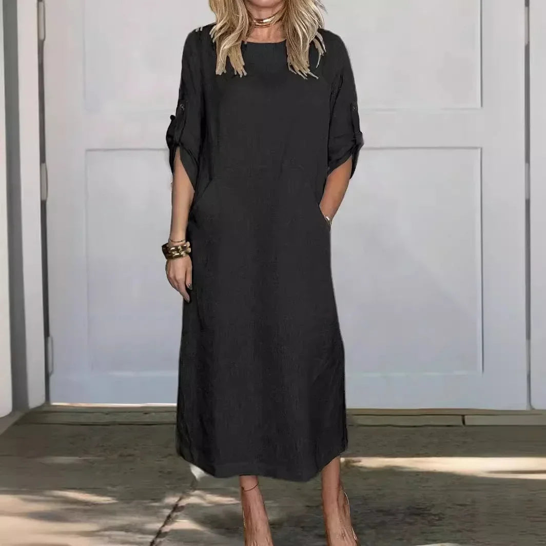 Vestido noche mujer fluido drapeado corte a
