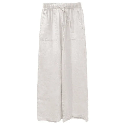 Pantalones Mujer de Lino Cordón Ajustable Bolsillos de Parche