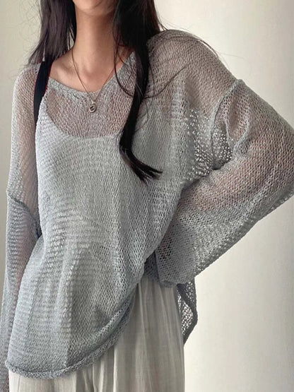 Suéter mujer de punto manga larga cortes estilo streetwear