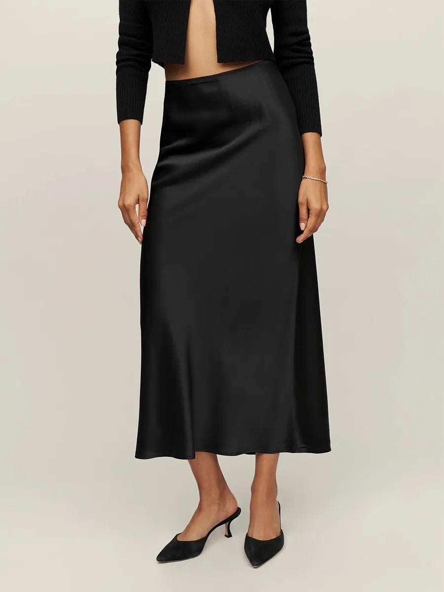 Falda Midi Mujer Tela Suave Corte Elegante