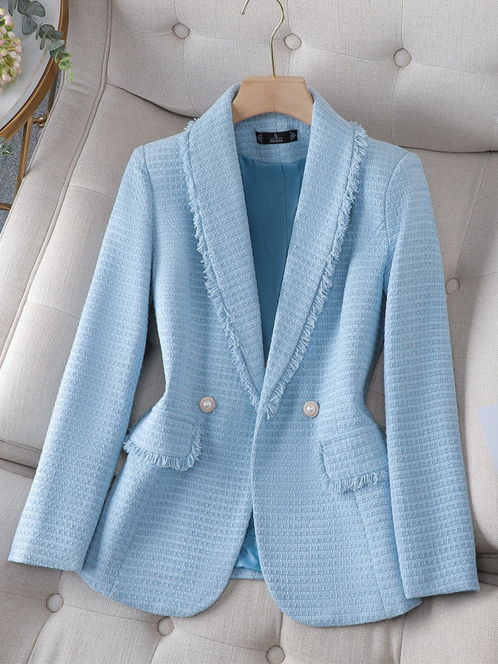 Blazer Mujer Tela Texturizada Flecos Ajuste Estiloso