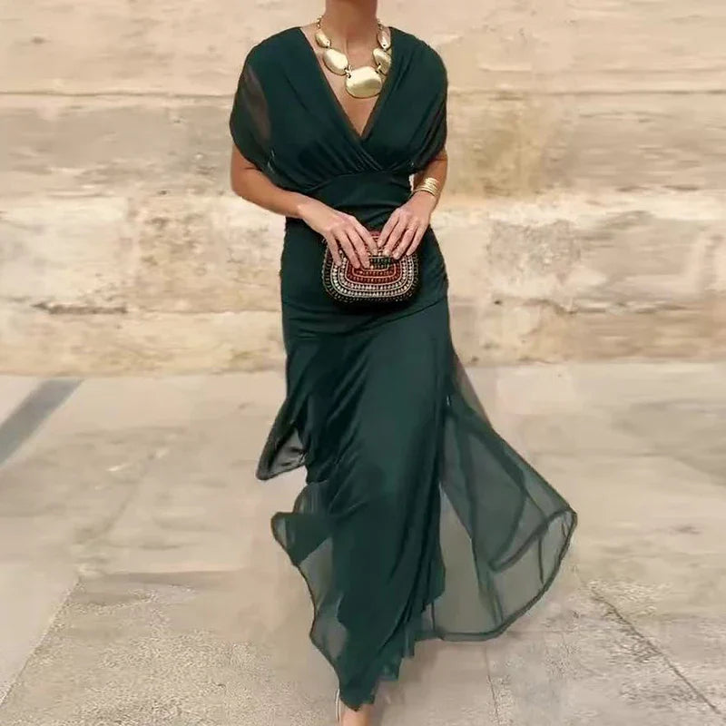 Vestido mujer escote en V cruzado falda fluida ligera