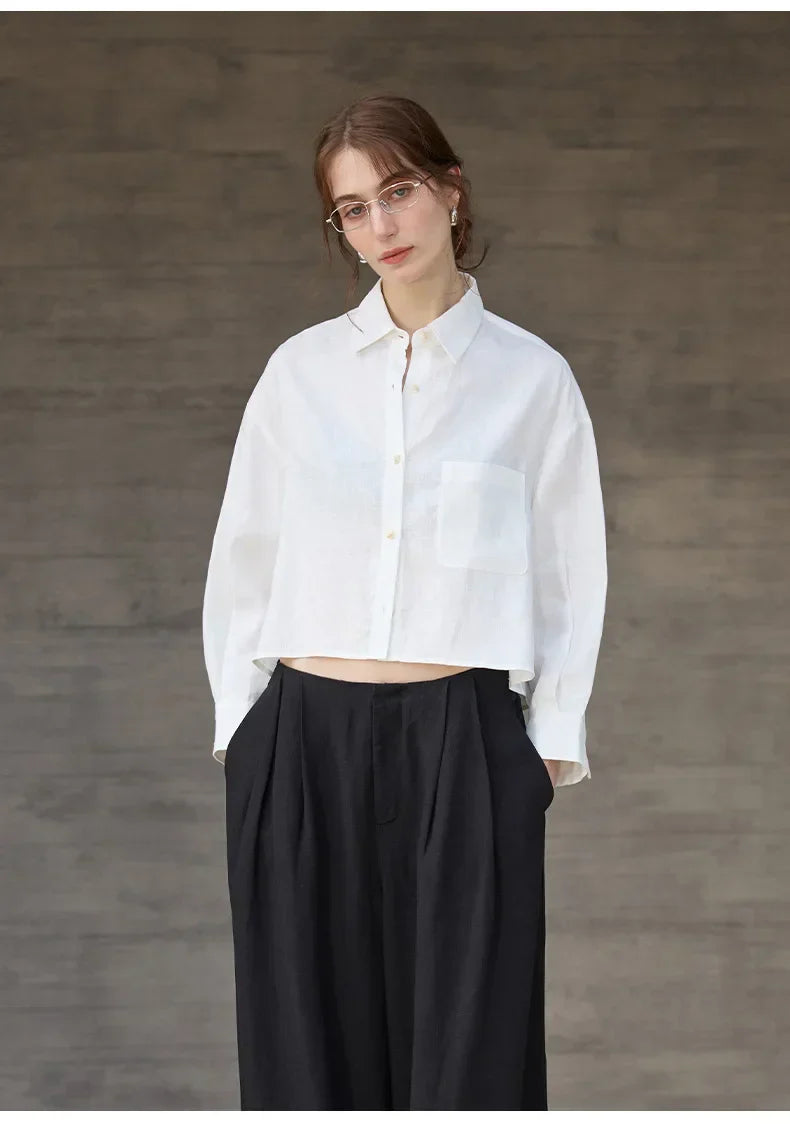 Sobrecamisa Mujer de Lino Corte Oversize Cuello en V y Botones