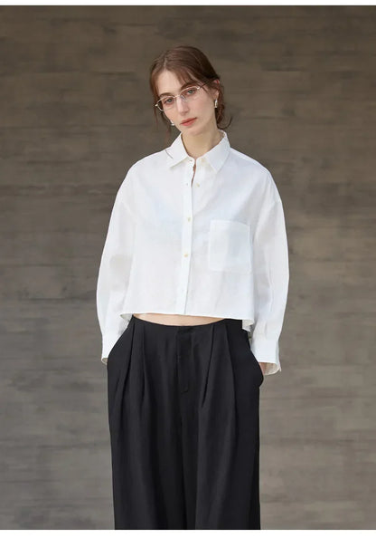 Sobrecamisa Mujer de Lino Corte Oversize Cuello en V y Botones