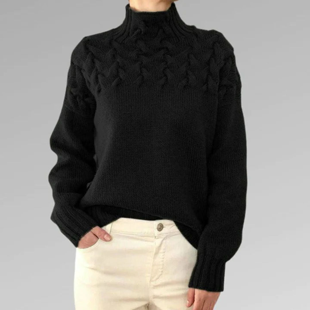 Jersey mujer de punto con cuello alto ajustado