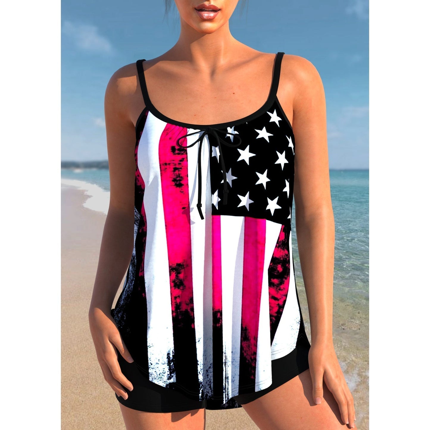 Bañador Tankini Mujer de Talle Alto y Pantalón Corto