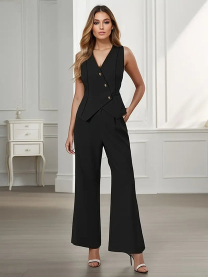 Conjunto Mujer Chaleco Algodón Pantalón Largo Pata Ancha