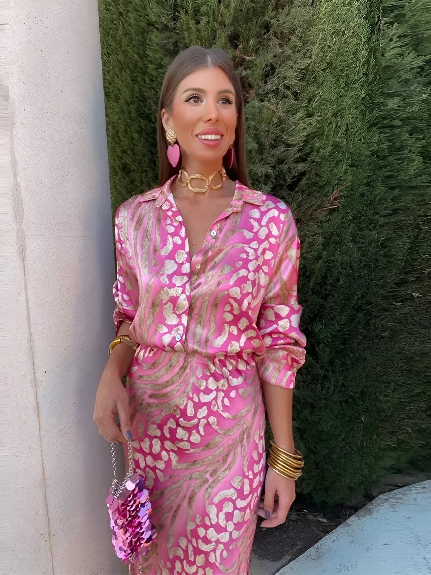 Conjunto Mujer Blusa y Falda Botones Detalle Elegante - Mavetta