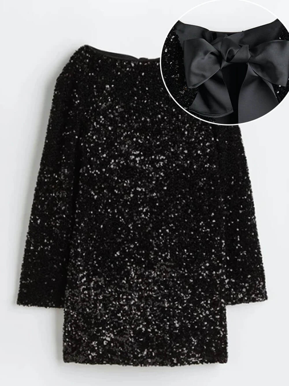 Vestido corto mujer con lentejuelas y detalle de lazo