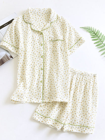 Conjunto Pijama Mujer Algodón Camisa Manga Corta y Pantalón