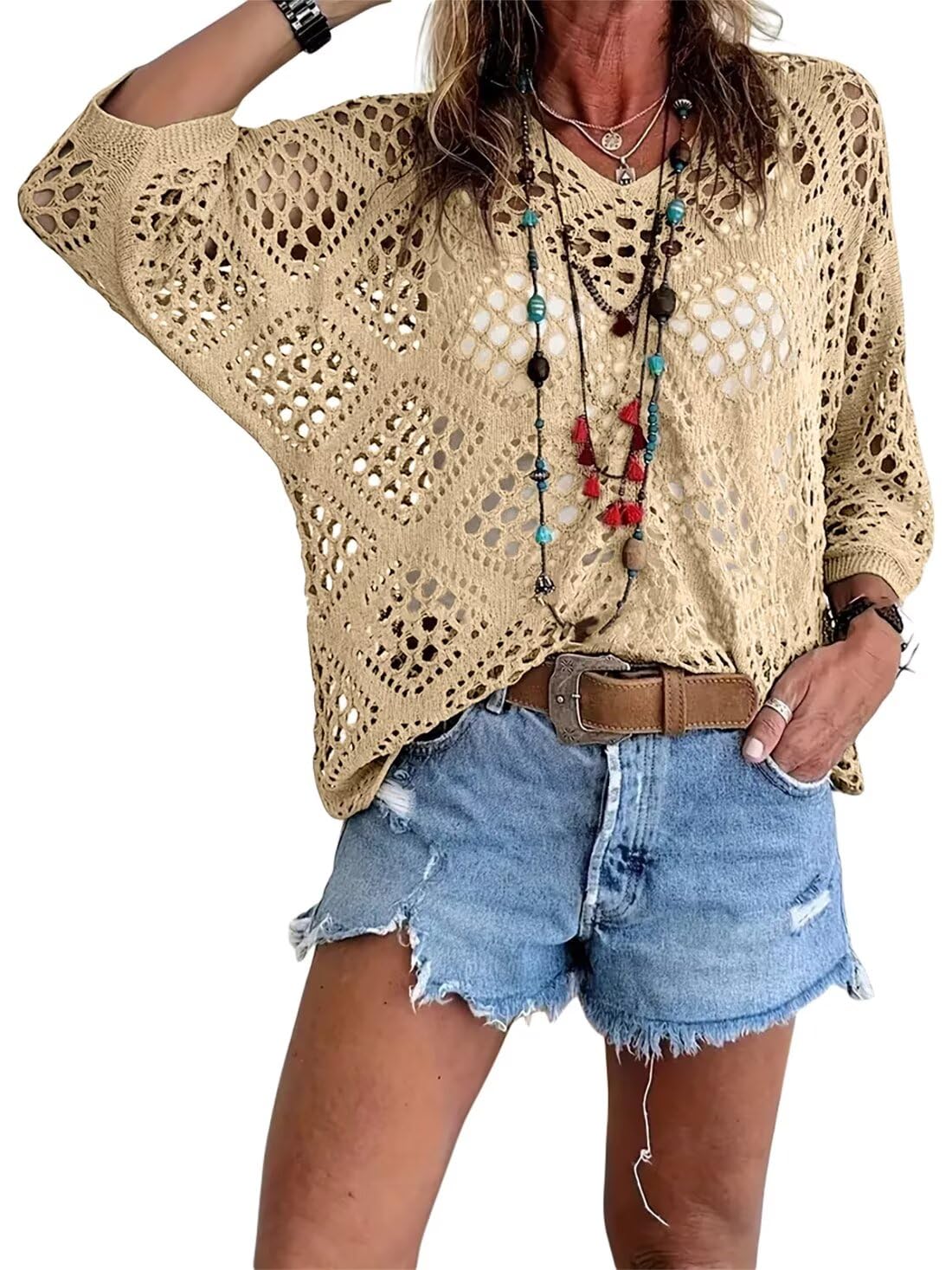 Jersey Mujer de Punto Calado Estilo Relajado