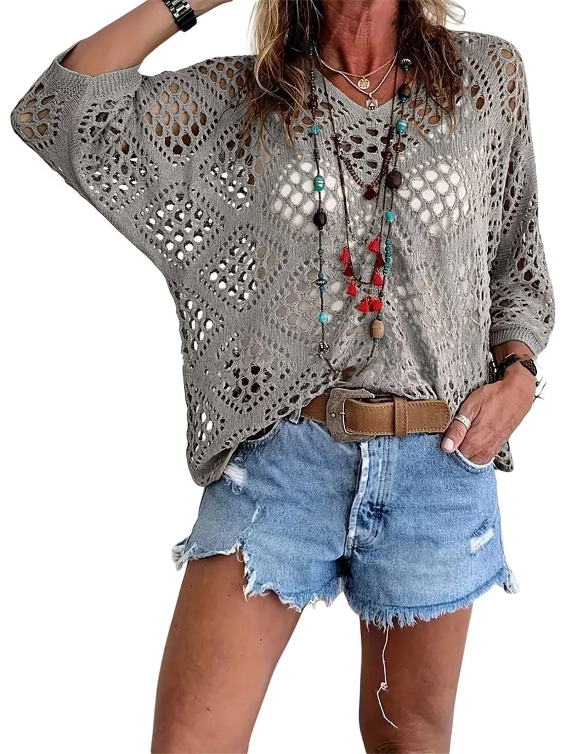 Jersey Mujer de Punto Calado Estilo Relajado